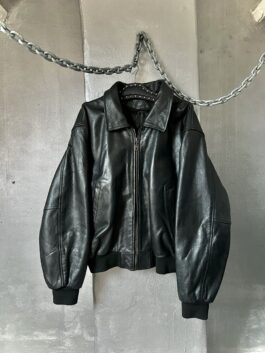 Vintage oversized real leather bomber jacket black