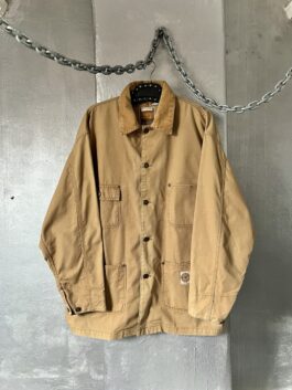 Vintage oversized workwear jacket with ribbed collar brown