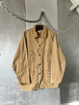 Vintage oversized workwear jacket with ribbed collar brown