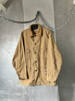 Vintage oversized workwear jacket with ribbed collar brown