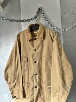 Vintage oversized workwear jacket with ribbed collar brown