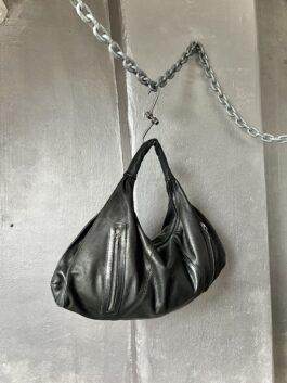 Vintage real leather handbag with silver hardware black