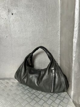 Vintage real leather handbag with silver hardware black