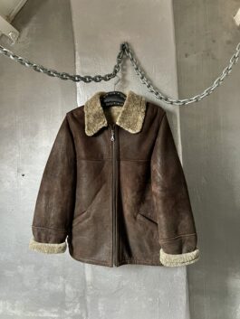 Vintage oversized real leather lammy shearling coat brown