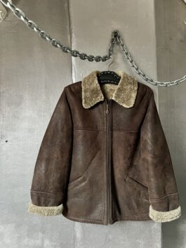 Vintage oversized real leather lammy shearling coat brown