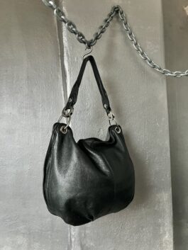 Vintage real leather shoulderbag with silver hardware black