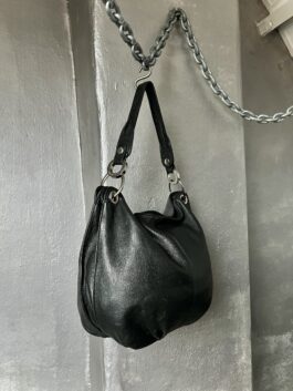 Vintage real leather shoulderbag with silver hardware black