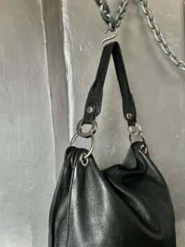 Vintage real leather shoulderbag with silver hardware black