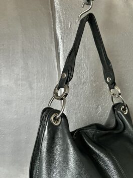 Vintage real leather shoulderbag with silver hardware black