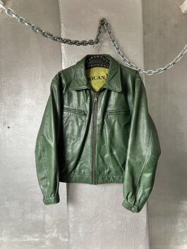 Vintage oversized real leather racing jacket green