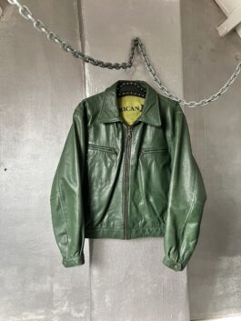 Vintage oversized real leather racing jacket green