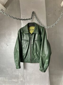 Vintage oversized real leather racing jacket green