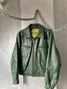 Vintage oversized real leather racing jacket green