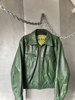 Vintage oversized real leather racing jacket green