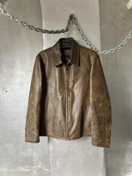 Vintage oversized real leather racing jacket washed brown