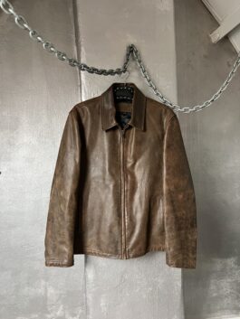 Vintage oversized real leather racing jacket washed brown