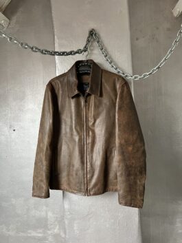 Vintage oversized real leather racing jacket washed brown