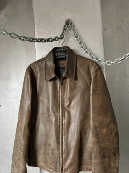 Vintage oversized real leather racing jacket washed brown