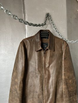 Vintage oversized real leather racing jacket washed brown