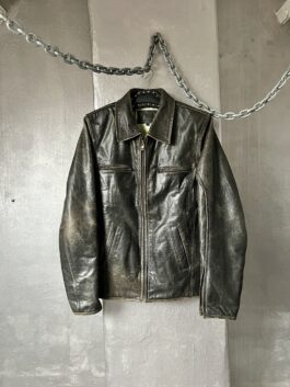 Vintage oversized real leather racing jacket washed brown