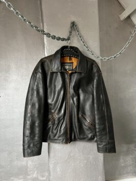 Vintage oversized real leather racing jacket washed brown