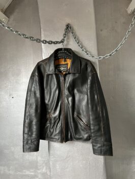 Vintage oversized real leather racing jacket washed brown