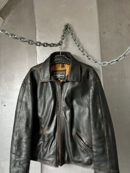 Vintage oversized real leather racing jacket washed brown