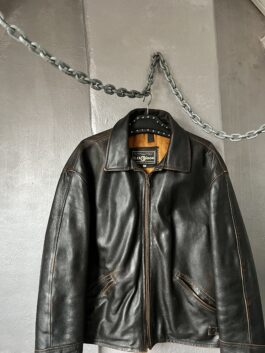 Vintage oversized real leather racing jacket washed brown