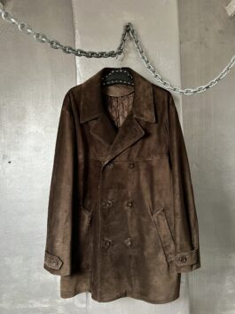 Vintage oversized real leather suede trenchcoat jacket brown