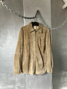 Vintage oversized real leather suede racing jacket beige