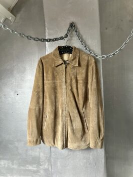 Vintage oversized real leather suede racing jacket beige