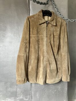 Vintage oversized real leather suede racing jacket beige