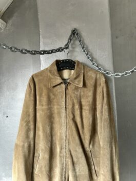 Vintage oversized real leather suede racing jacket beige