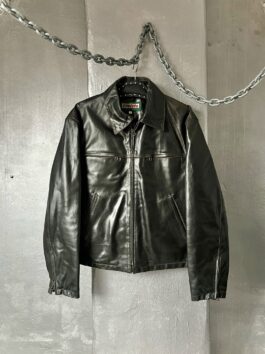 Vintage oversized real leather racing jacket washed dark brown