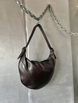 Vintage real leather shoulderbag with buckle straps burgundy