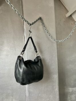 Vintage real leather shoulderbag with silver hardware black