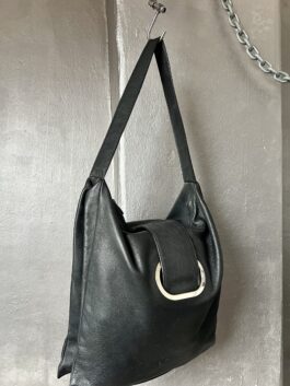 Vintage real leather shoulderbag with silver hardware black