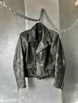 Vintage oversized real leather biker jacket washed grey