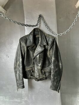 Vintage oversized real leather biker jacket washed grey