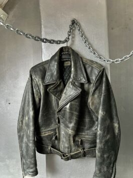 Vintage oversized real leather biker jacket washed grey