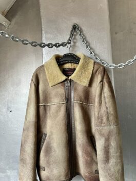 Vintage Bomb Boogie oversized real leather lammy shearling coat brown