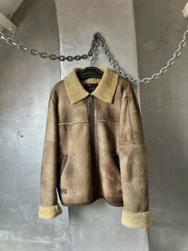 Vintage Bomb Boogie oversized real leather lammy shearling coat brown