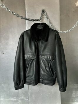 Vintage oversized real leather lammy shearling coat black