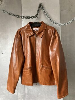 Vintage oversized real leather racing jacket brown cognac