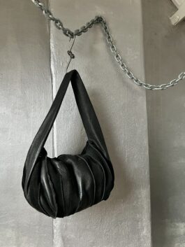 Vintage real leather suede shoulderbag black