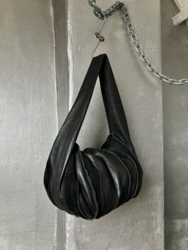 Vintage real leather suede shoulderbag black