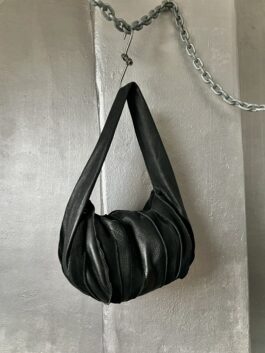 Vintage real leather suede shoulderbag black