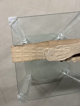 Vintage genuine leather crocodile belt beige