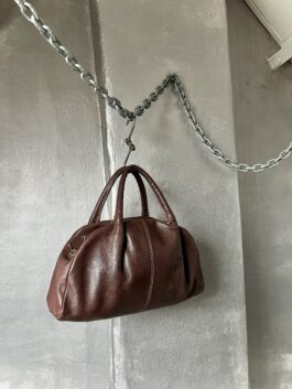 Vintage real leather large handbag brown