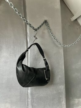 Vintage real leather shoulderbag with silver hardware black